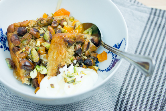 Featured image for “Apricot, Pistachio Orange blossom and Honey Baked Oatmeal”