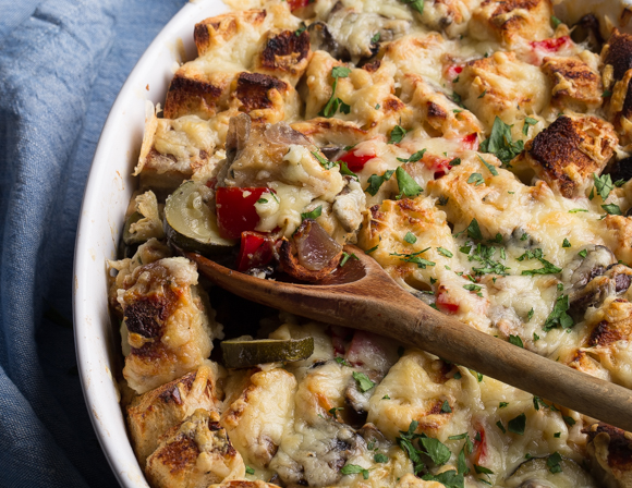 Featured image for “Zucchini, Red Pepper, and Mushroom Strata”