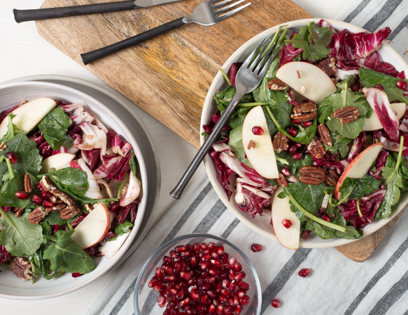 Featured image for “Warm Winter Green Salad with Apples, Pecans and Pomegranate Seeds”