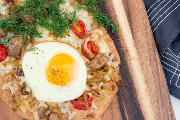 Featured image for “Breakfast Sausage, Egg and Onion Pizza!”